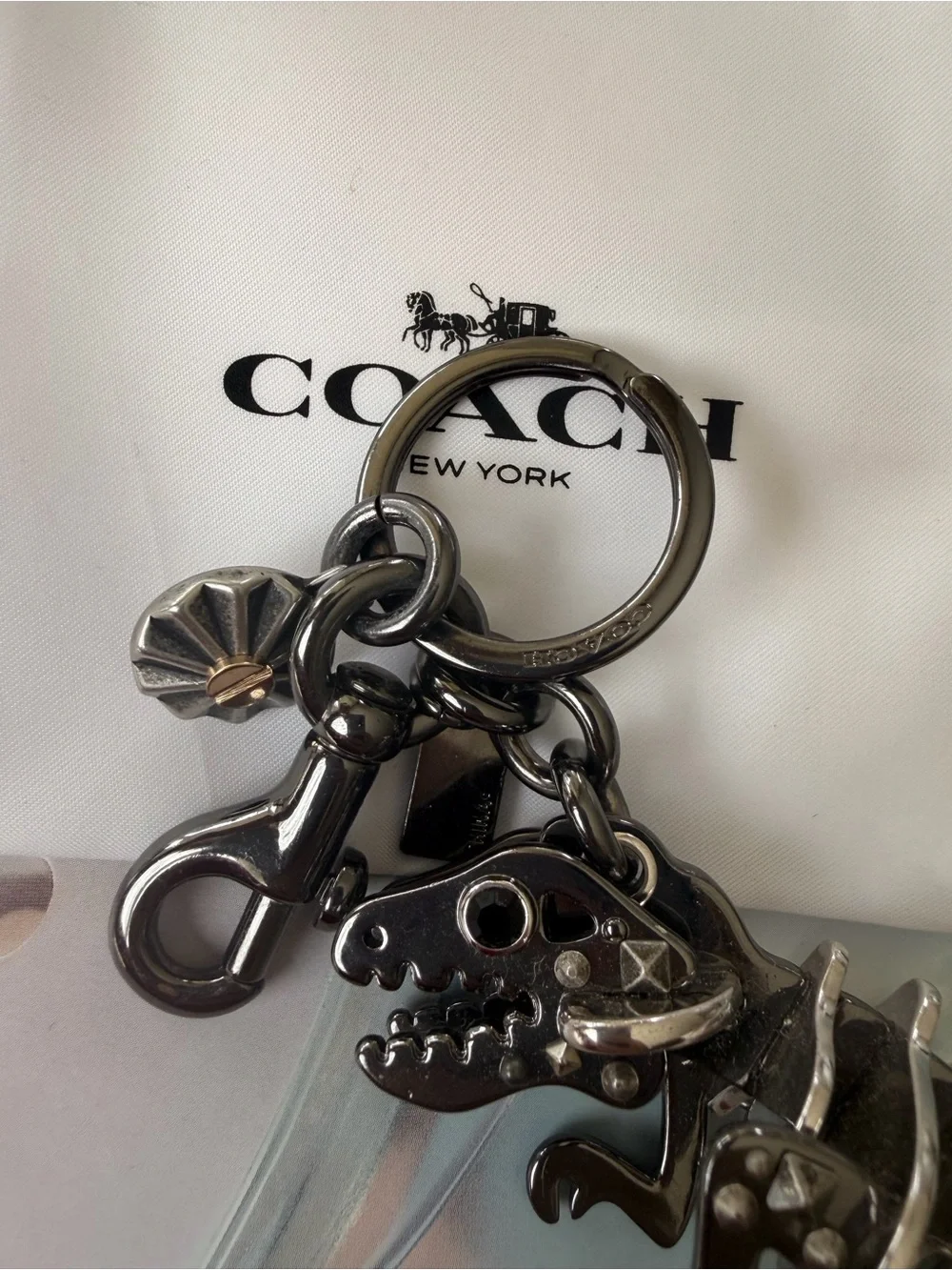 Coach Rexie stainless  metal Bag Charm / keychain new with dust bag& gift box !